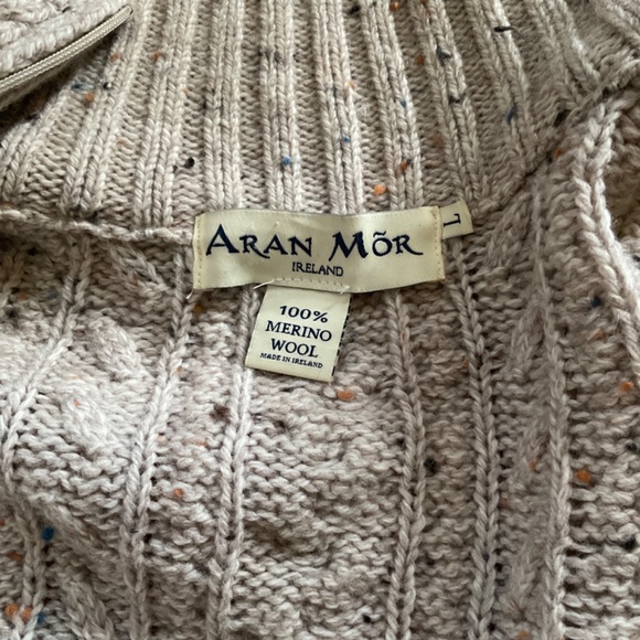 Aran Mor Merino Wool Irish Cable Knit Full Zip Cardigan Sz LG Oatmeal color - Picture 7 of 9